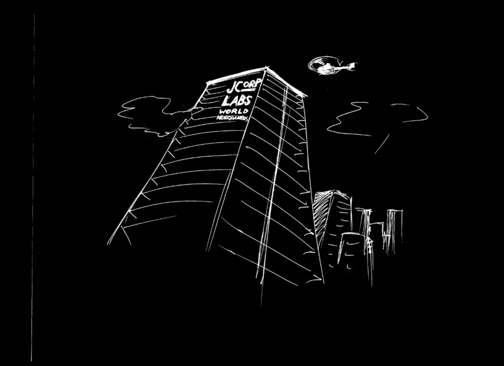 J-CORP building. (version 1 sketch) (Drawn by Christopher Kuiper)