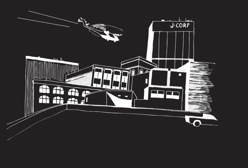 J-CORP building. (version 2 sketch) (Drawn by Christopher Kuiper)