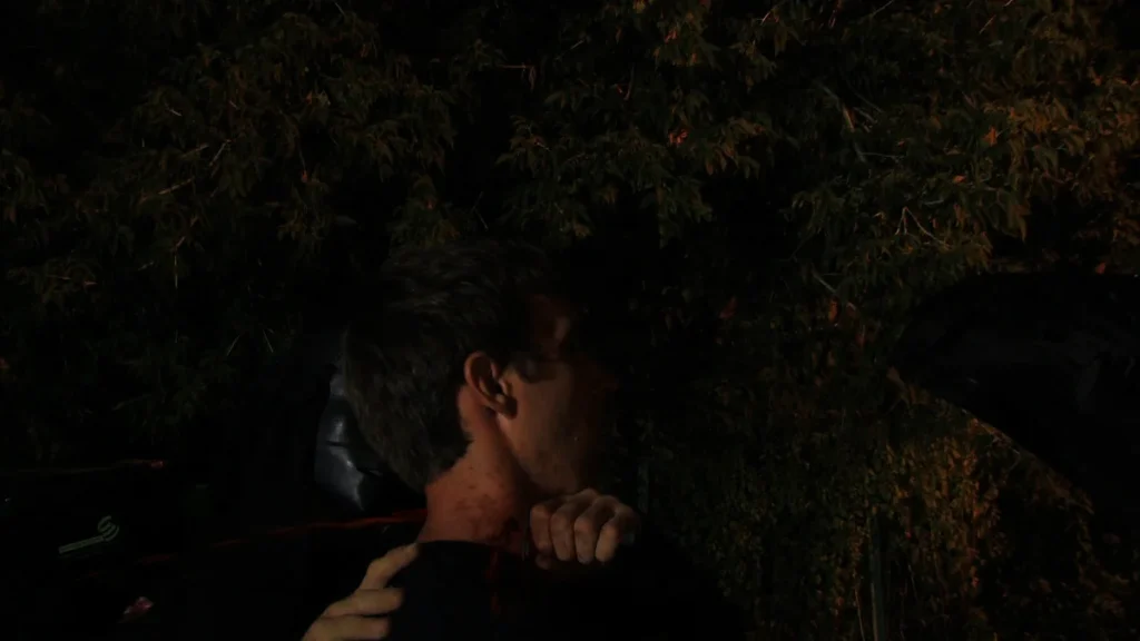 CGI throat stab. (video still frame)