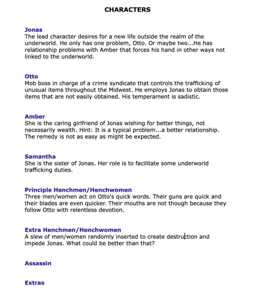 Audition-Character list.