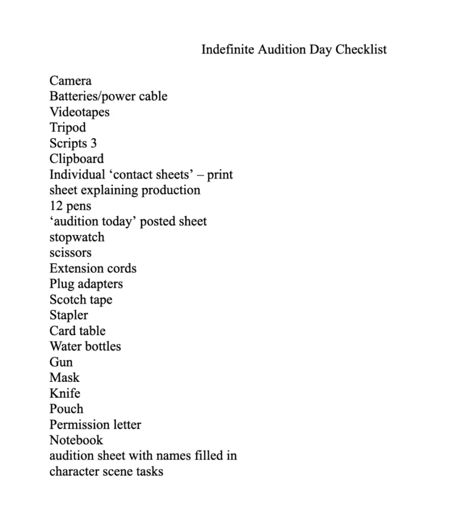 Audition checklist.