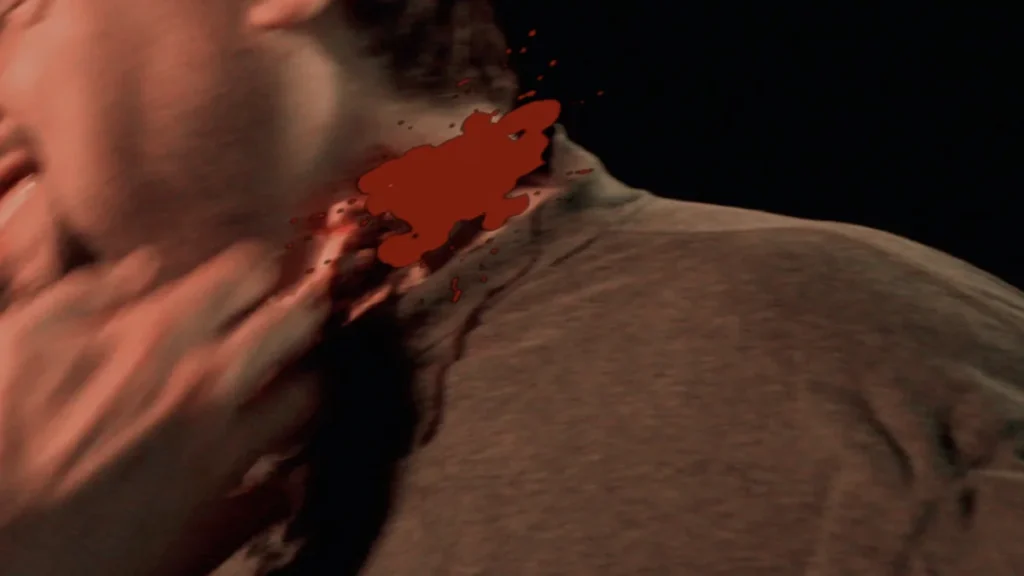 Throat slash comic book effect. (Actor Edd Black.)