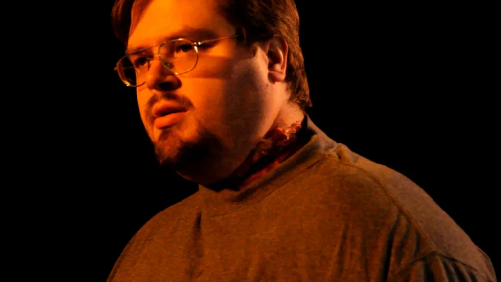 Throat slash makeup effect. (Actor Edd Black.)