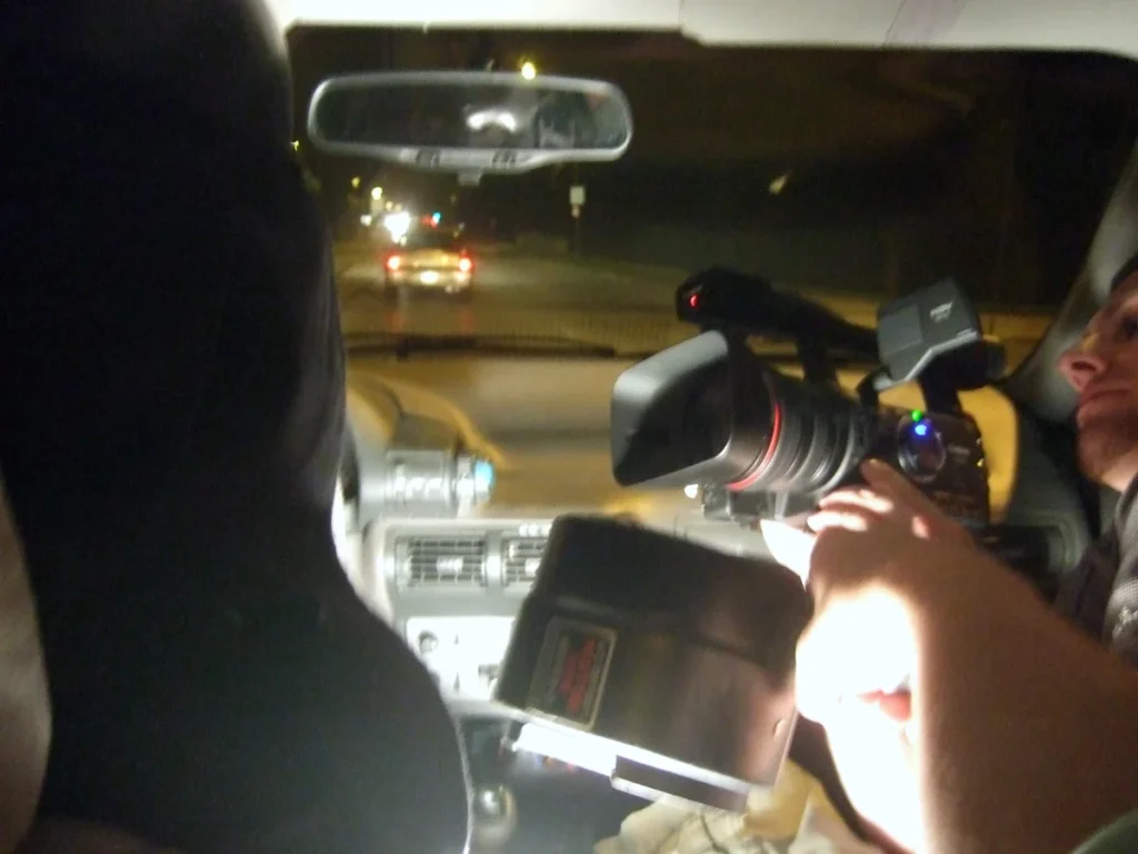 Behind the scene car chase shoot.