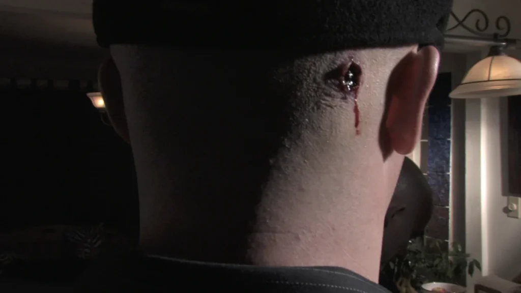 Kitchen video frame from behind.