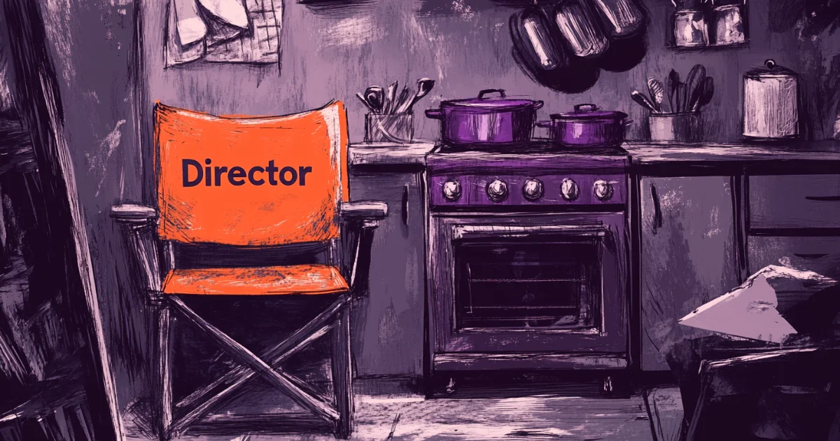 Director chair in kitchen. (digital art)