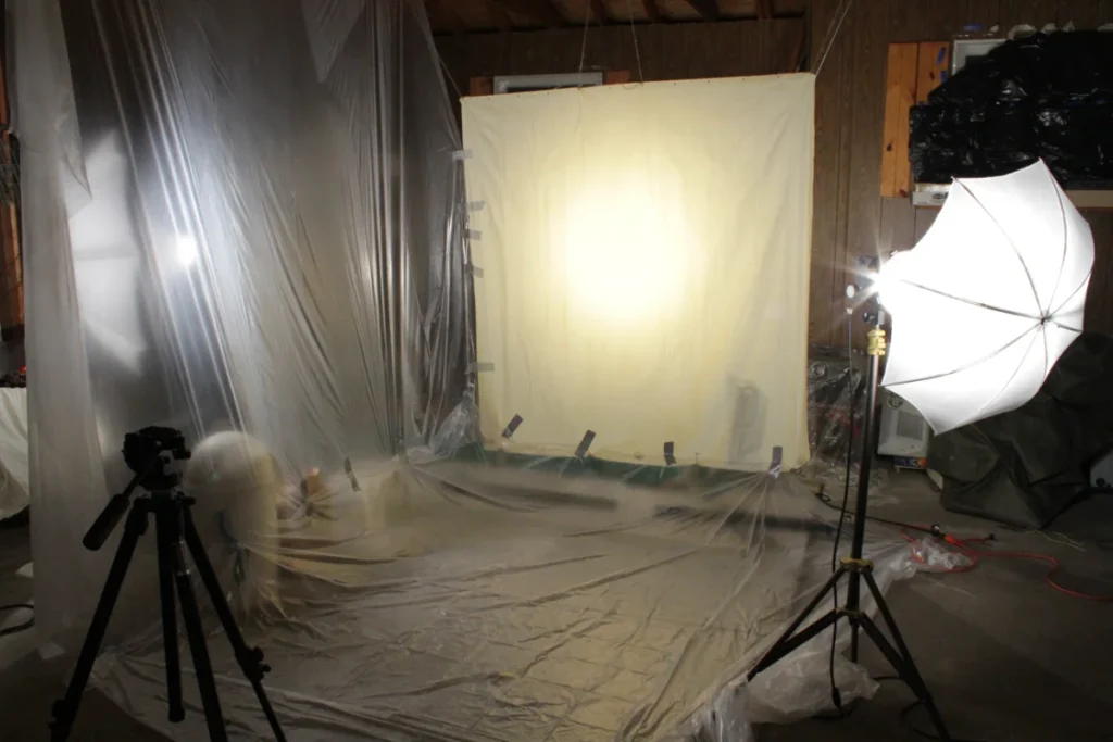 Behind the scenes. Blood effect lighting prep.